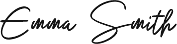 Black cursive handwriting that spells "Emma Smith" on a light gray background.