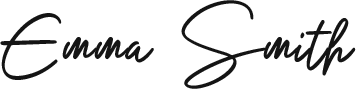 Black cursive handwriting that spells "Emma Smith" on a light gray background.