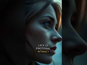 A close-up side profile of a woman with soft lighting and a serious expression; text overlay reads "Lack of emotional intimacy.