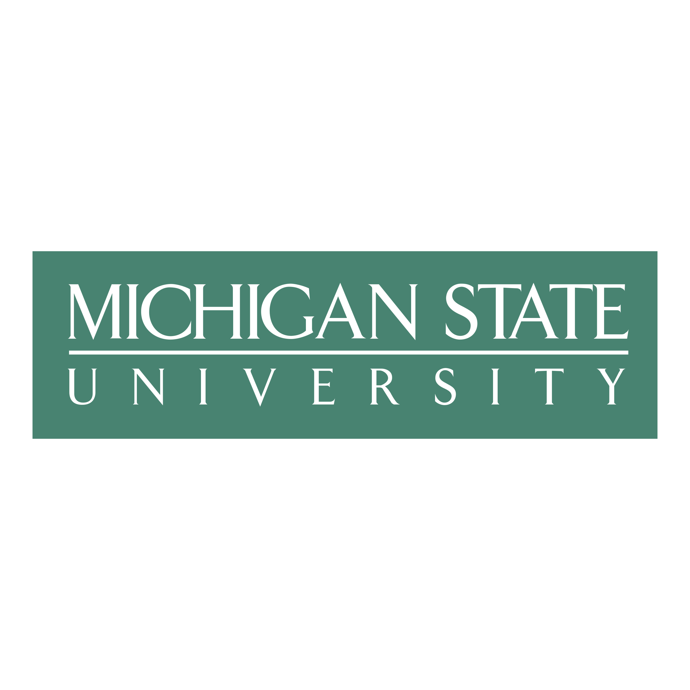 Logo of Michigan State University with white text on a green background.