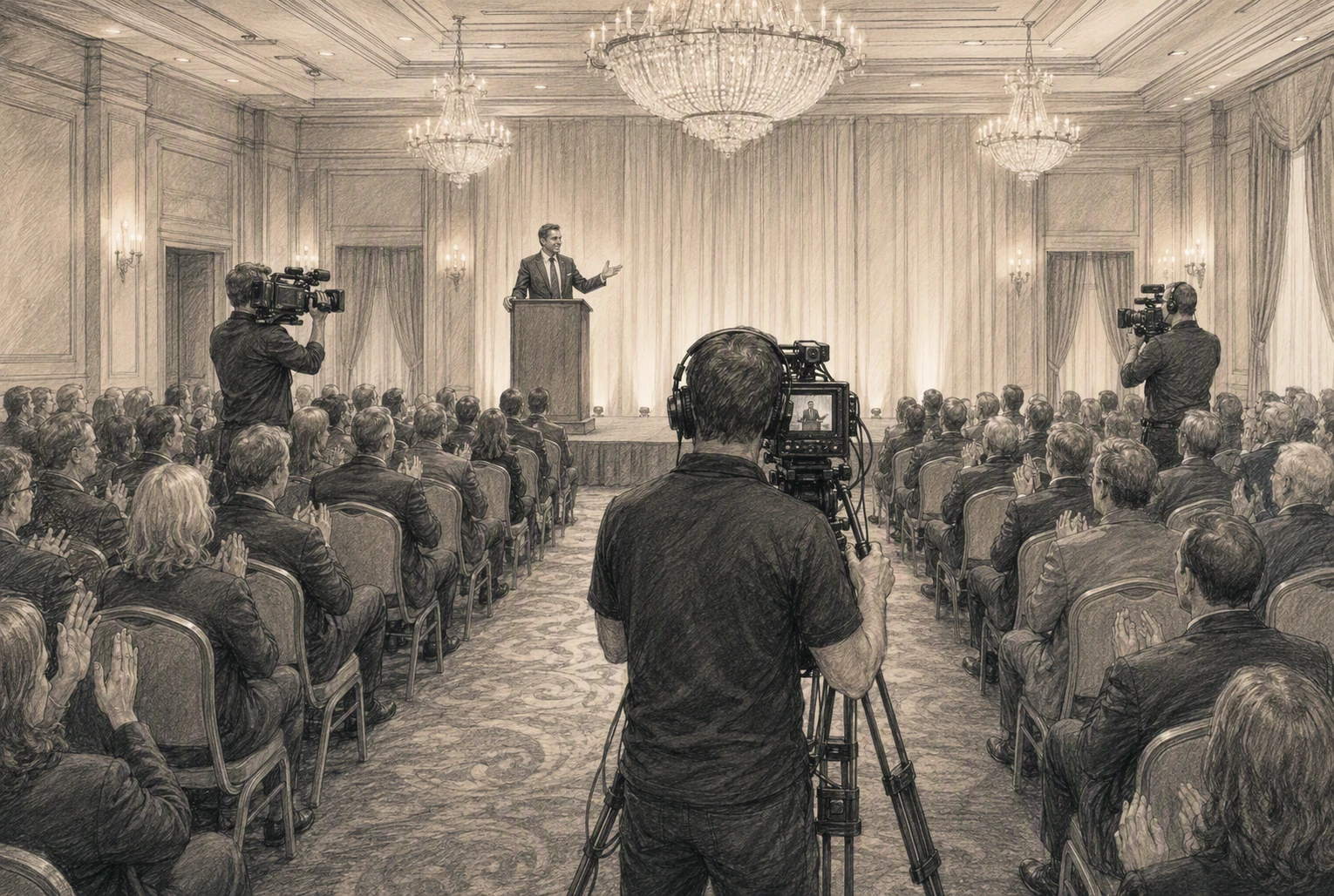 Multi-angle videographers capturing keynote and audience reactions