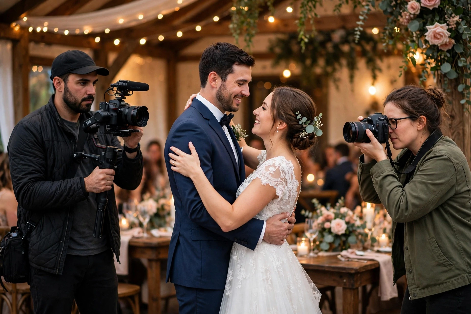 Videographer and photographer capturing first dance