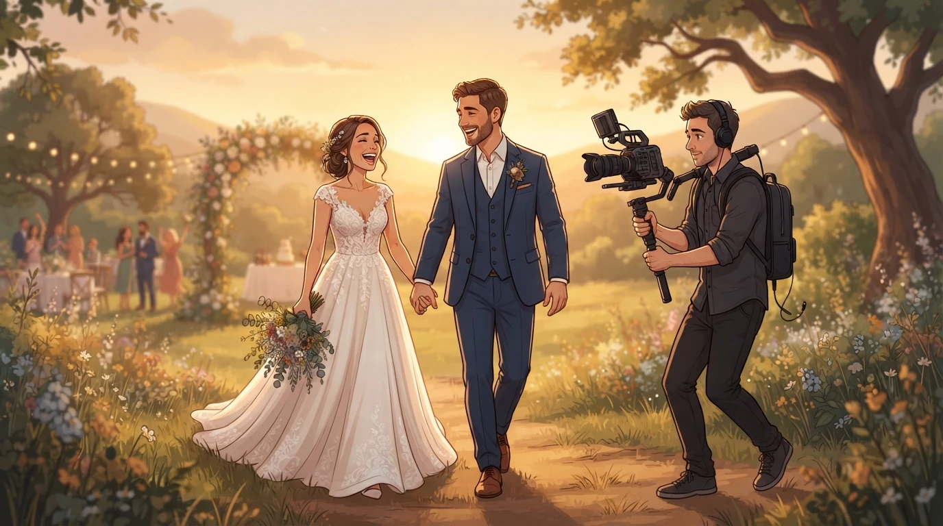 Bride and groom laughing during golden hour portraits